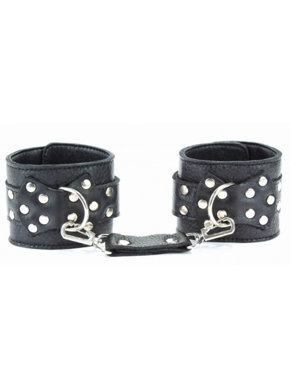 Чёрные наручники из кожи с пряжкой