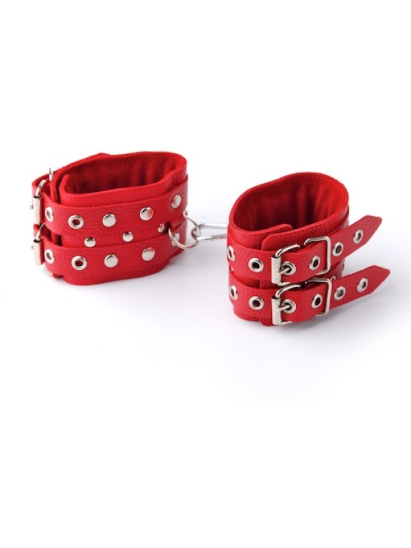 Красные кожаные наручники с ремешками
