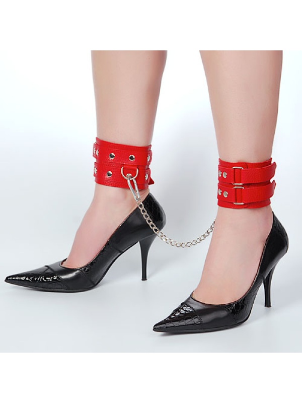 Кожаные красные оковы с цепочкой