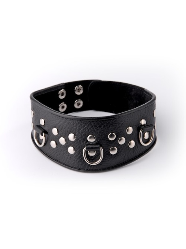Кожаный черный ошейник с велюровой подкладкой 