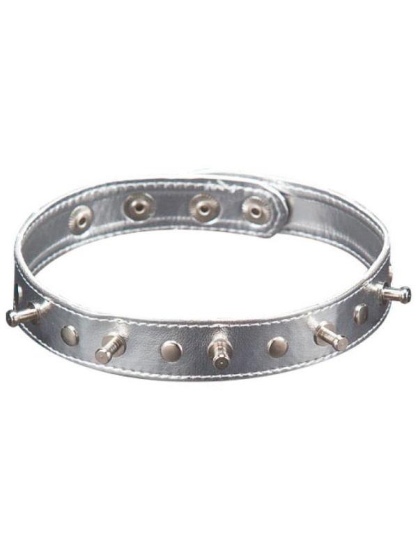 Серебристый ошейник с шипами 