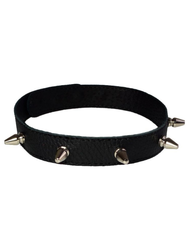 Узкий чёрный ошейник с шипами
