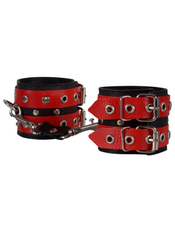 Красно-чёрные наручники из кожи