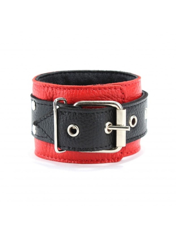 Красно-чёрные наручники из натуральной кожи