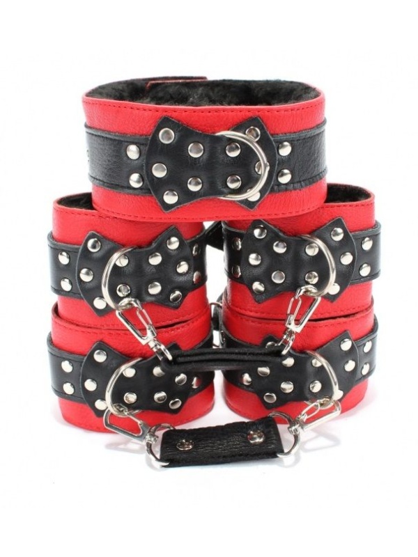 Набор красно-черных фиксаторов с меховым подкладом