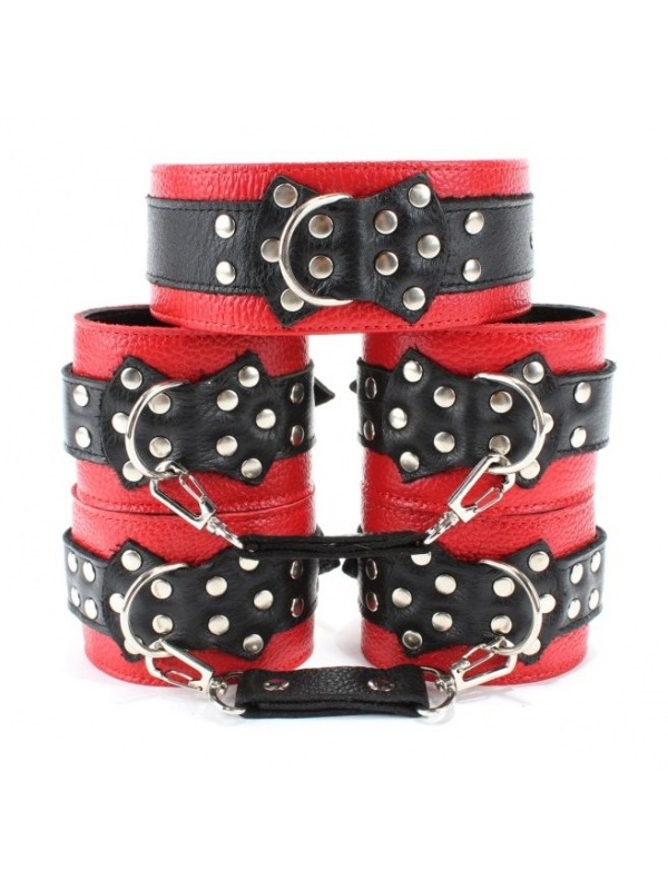 Набор кожаных красно-черных БДСМ-аксессуаров