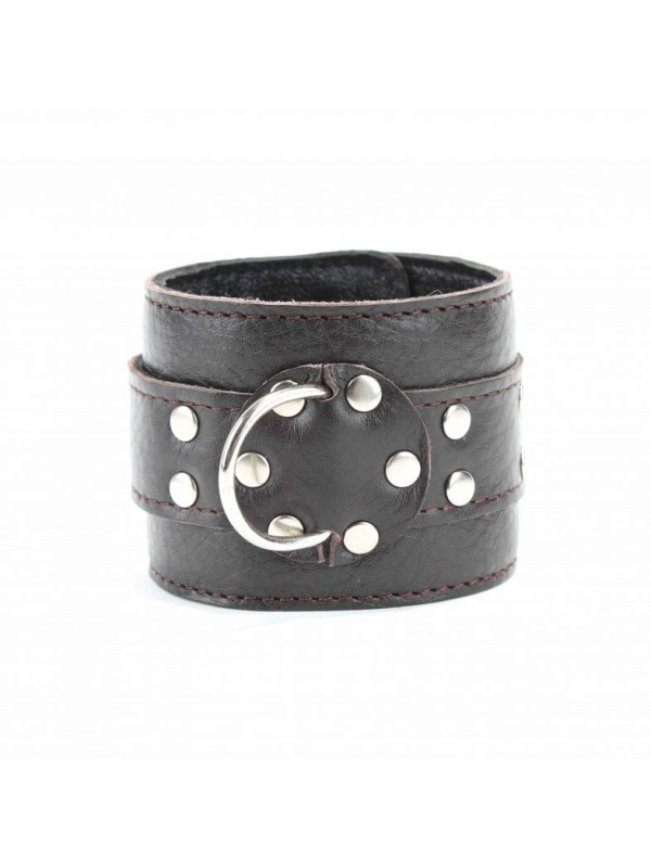 Коричневые кожаные наручники на металлической цепочке