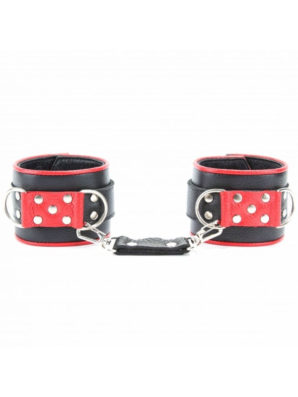 Широкие черные наручники с красным декором