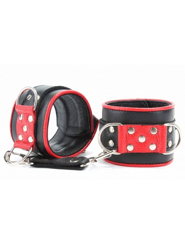 Широкие черные наручники с красным декором