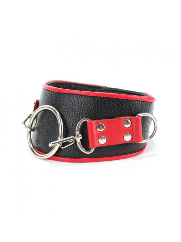 Черно-красный кожаный ошейник с кольцом