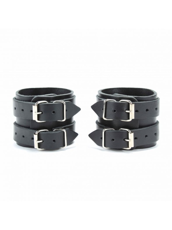 Черные широкие наручники с двумя ремешками
