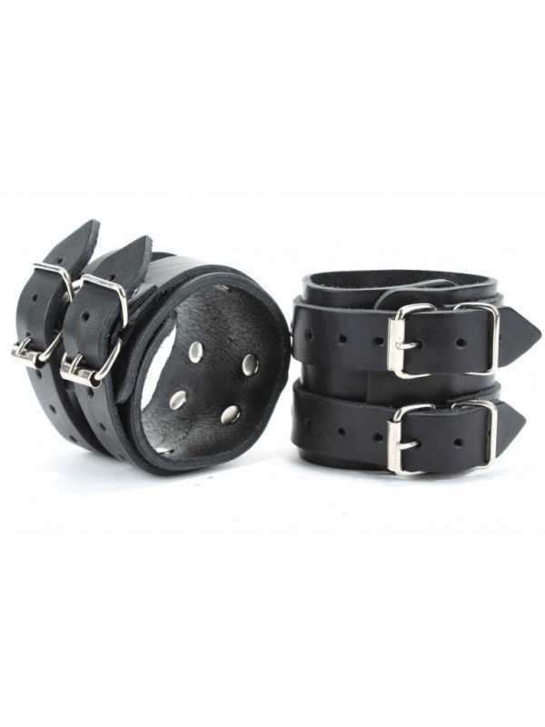 Черные широкие кожаные оковы с двумя пряжками