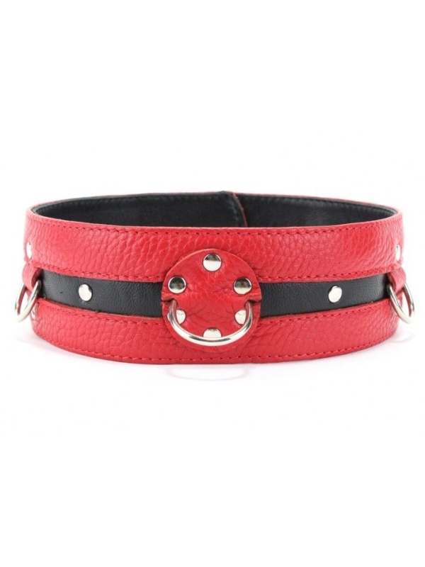 Красно-чёрный кожаный ошейник увеличенного размера