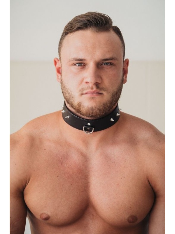 Коричневый кожаный ошейник увеличенного размера