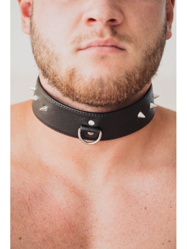 Коричневый кожаный ошейник увеличенного размера