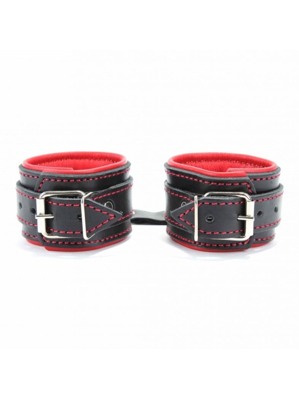 Черные наручники с красным подкладом
