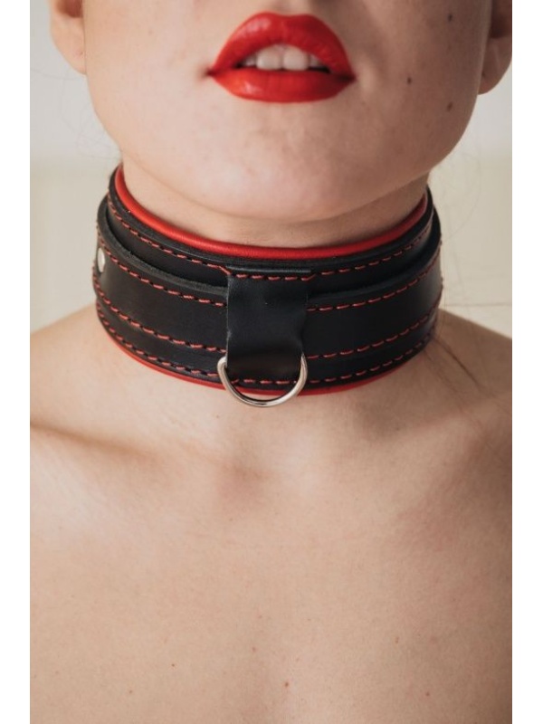 Черный ошейник с красным подкладом