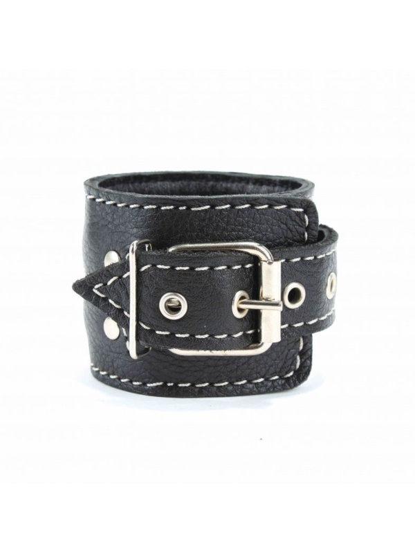 Чёрные кожаные оковы с крупной строчкой