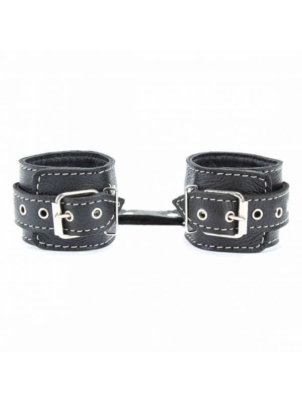 Чёрные кожаные оковы с крупной строчкой