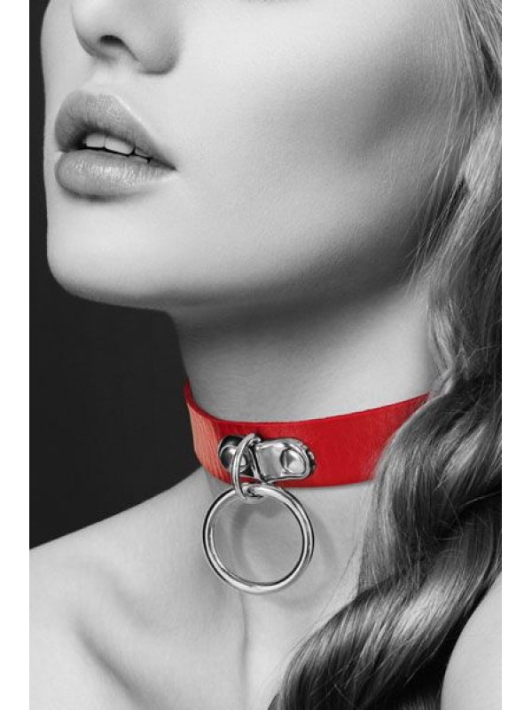 Красный узенький чокер с кольцом