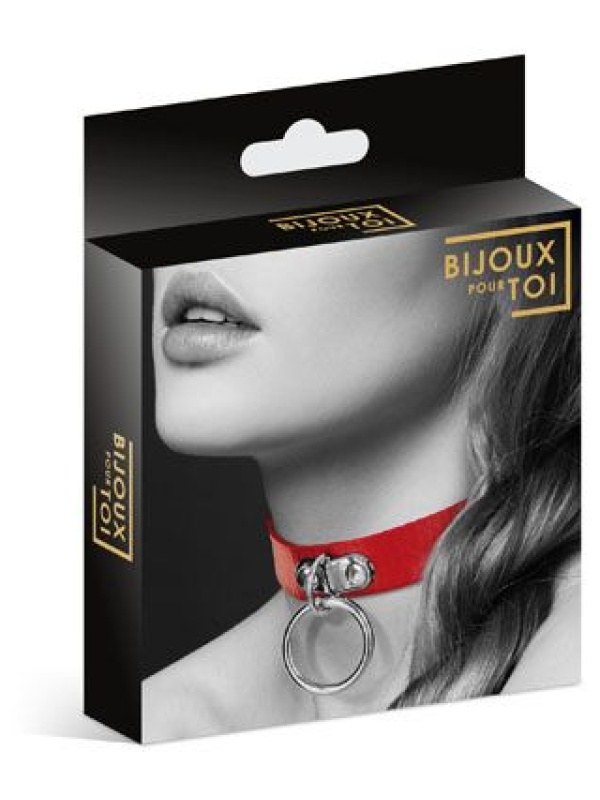 Красный узенький чокер с кольцом