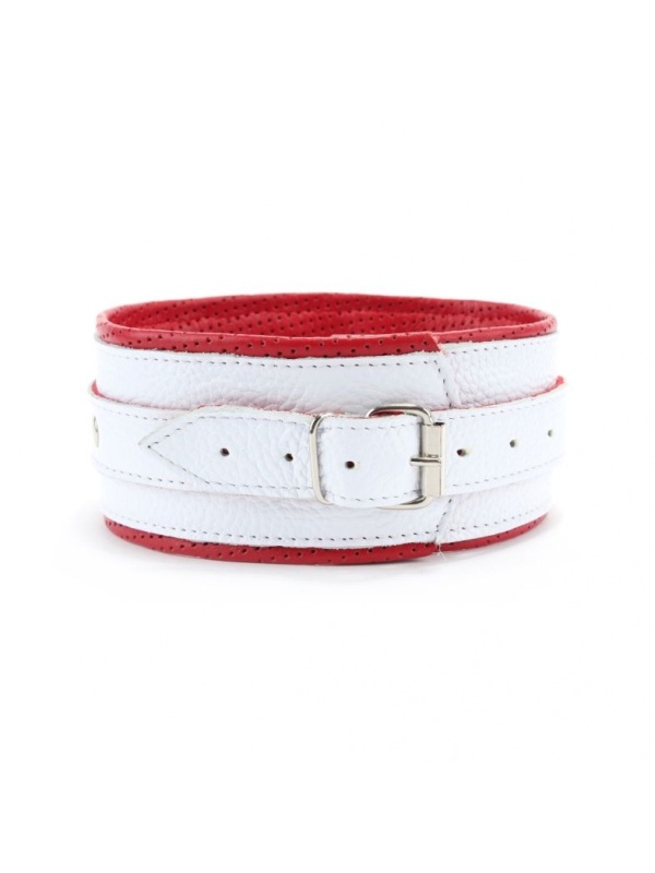Бело-красный кожаный ошейник