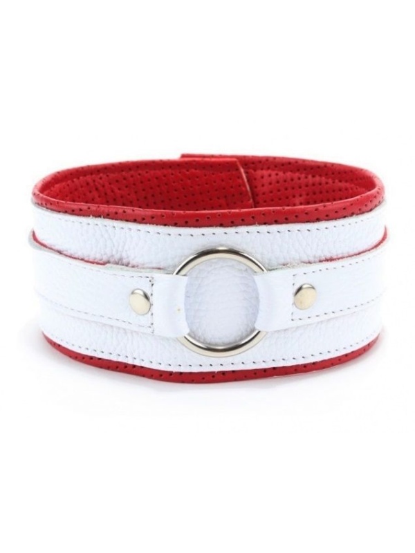 Бело-красный кожаный ошейник
