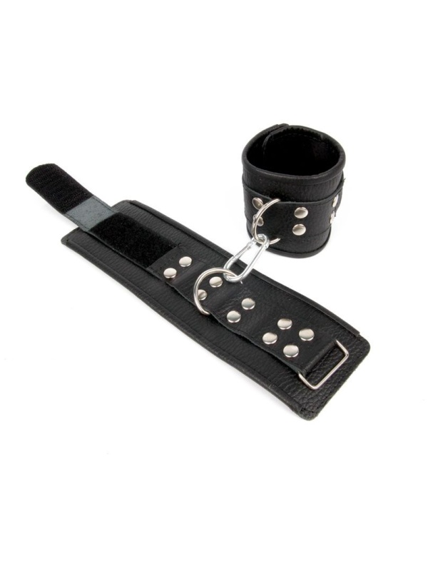 Черные кожаные наручники с заклепками с фиксацией липучками