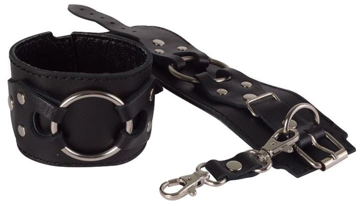 Черные наручники-напульсники из натуральной кожи