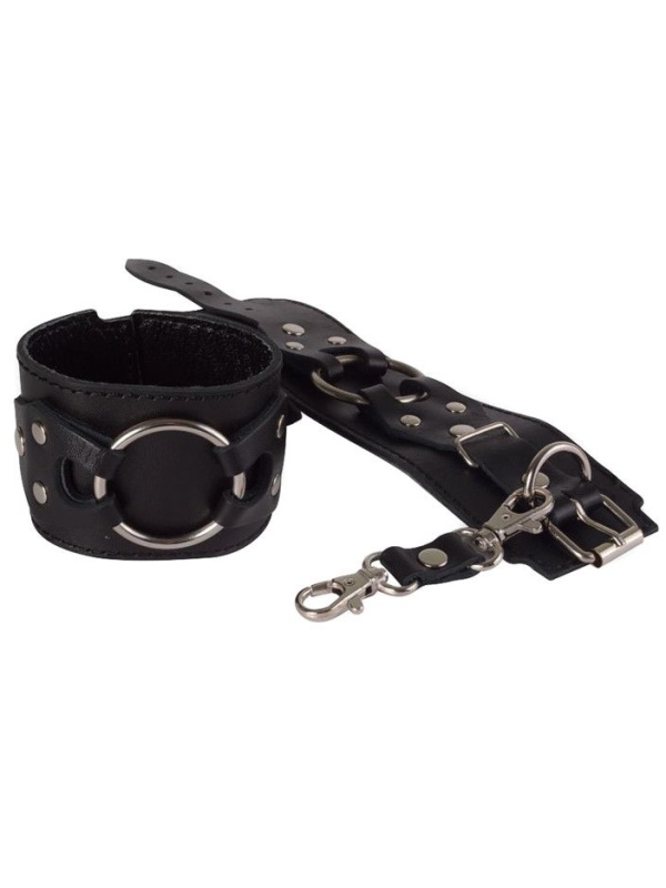 Черные наручники-напульсники из натуральной кожи