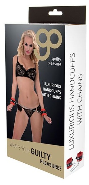 Красно-чёрные наручники на металлической цепочке