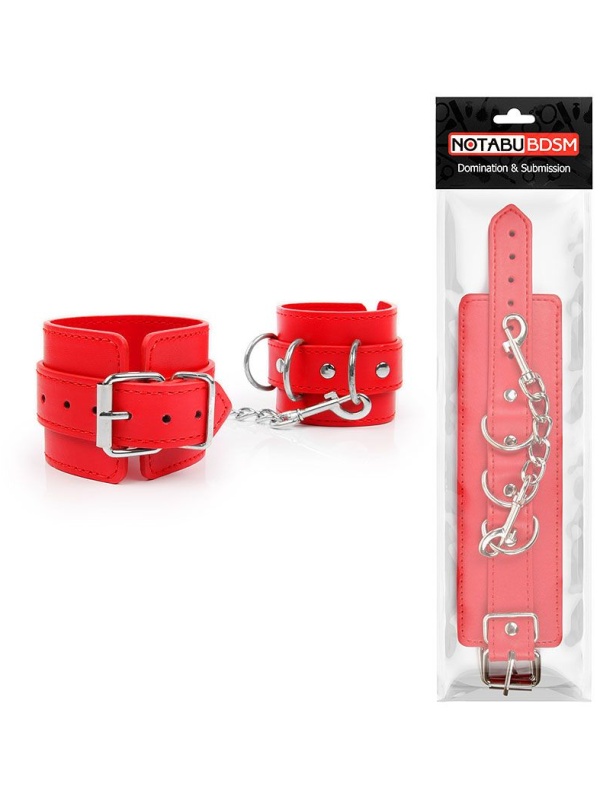 Красные наручники на регулируемых ремешках с цепочкой