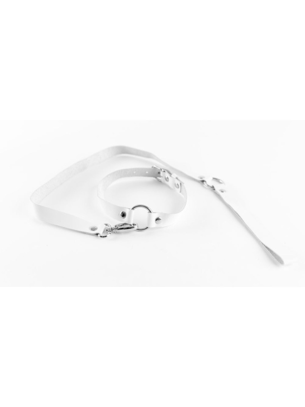 Белый чокер из натуральной кожи с поводком