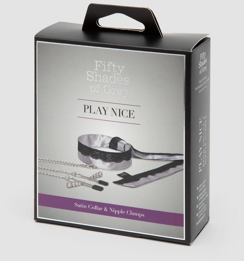 Атласный ошейник с зажимами для сосков Play Nice