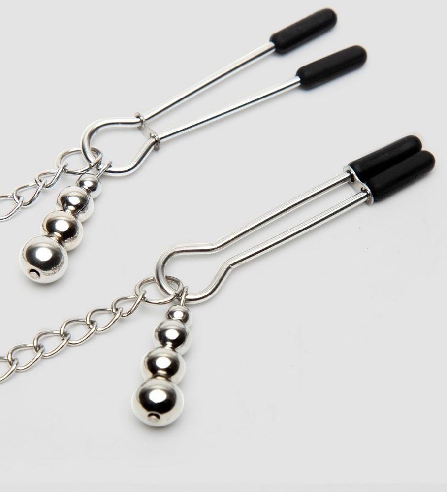 Атласный ошейник с зажимами для сосков Play Nice