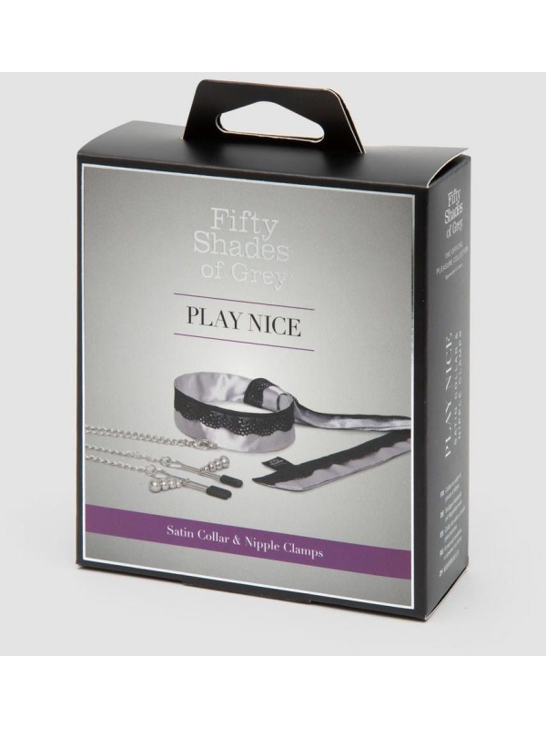 Атласный ошейник с зажимами для сосков Play Nice