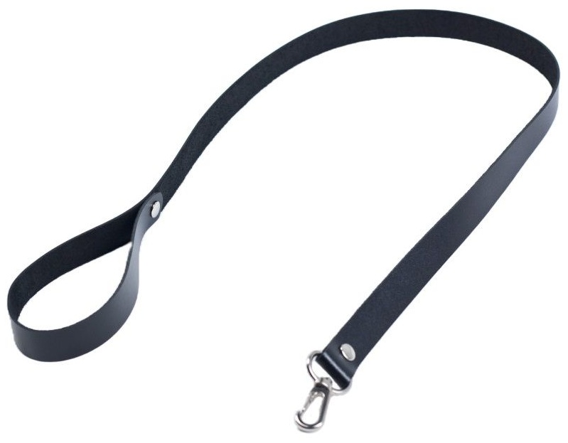 Черный кожаный поводок с карабином