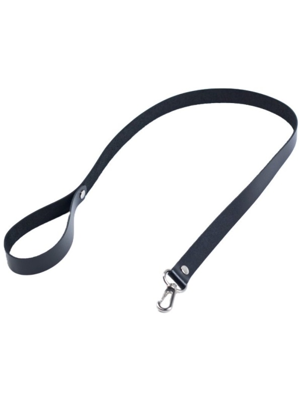 Черный кожаный поводок с карабином