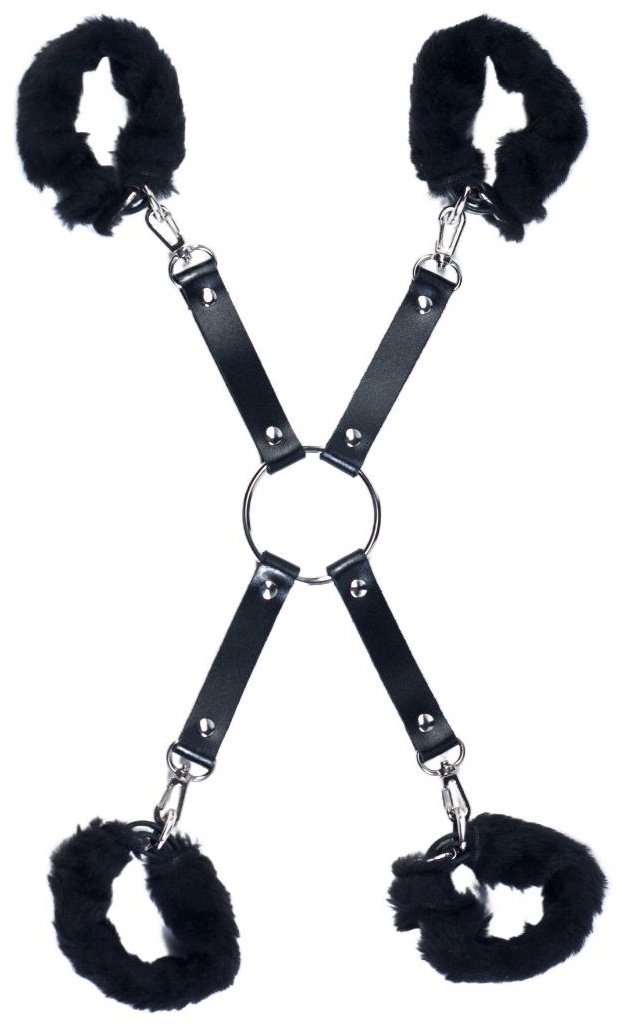 Черный набор для фиксации со съемными меховыми опушками