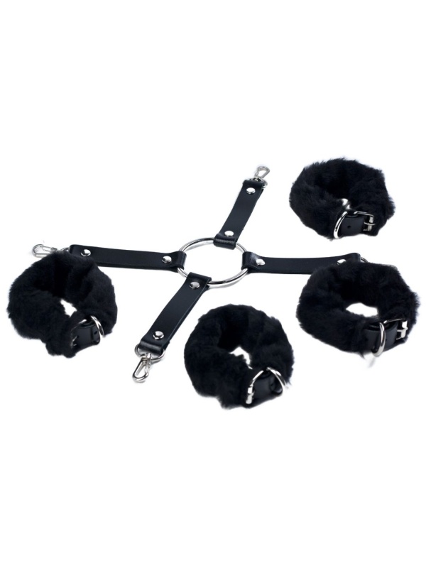 Черный набор для фиксации со съемными меховыми опушками