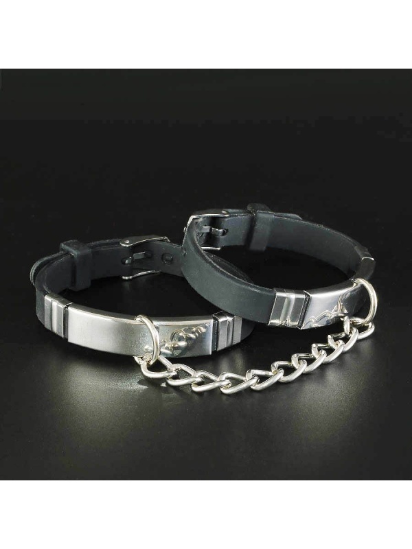 Черные силиконовые наручники с серебристой цепочкой