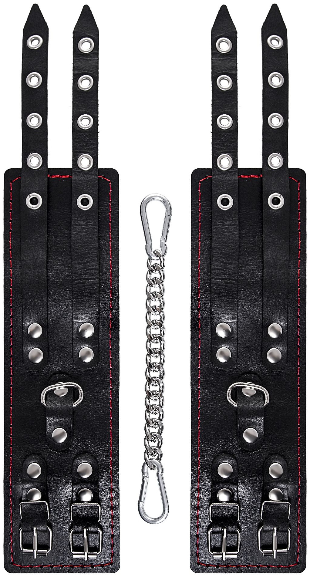 Черные кожаные оковы с двумя ремнями и контрастной строчкой