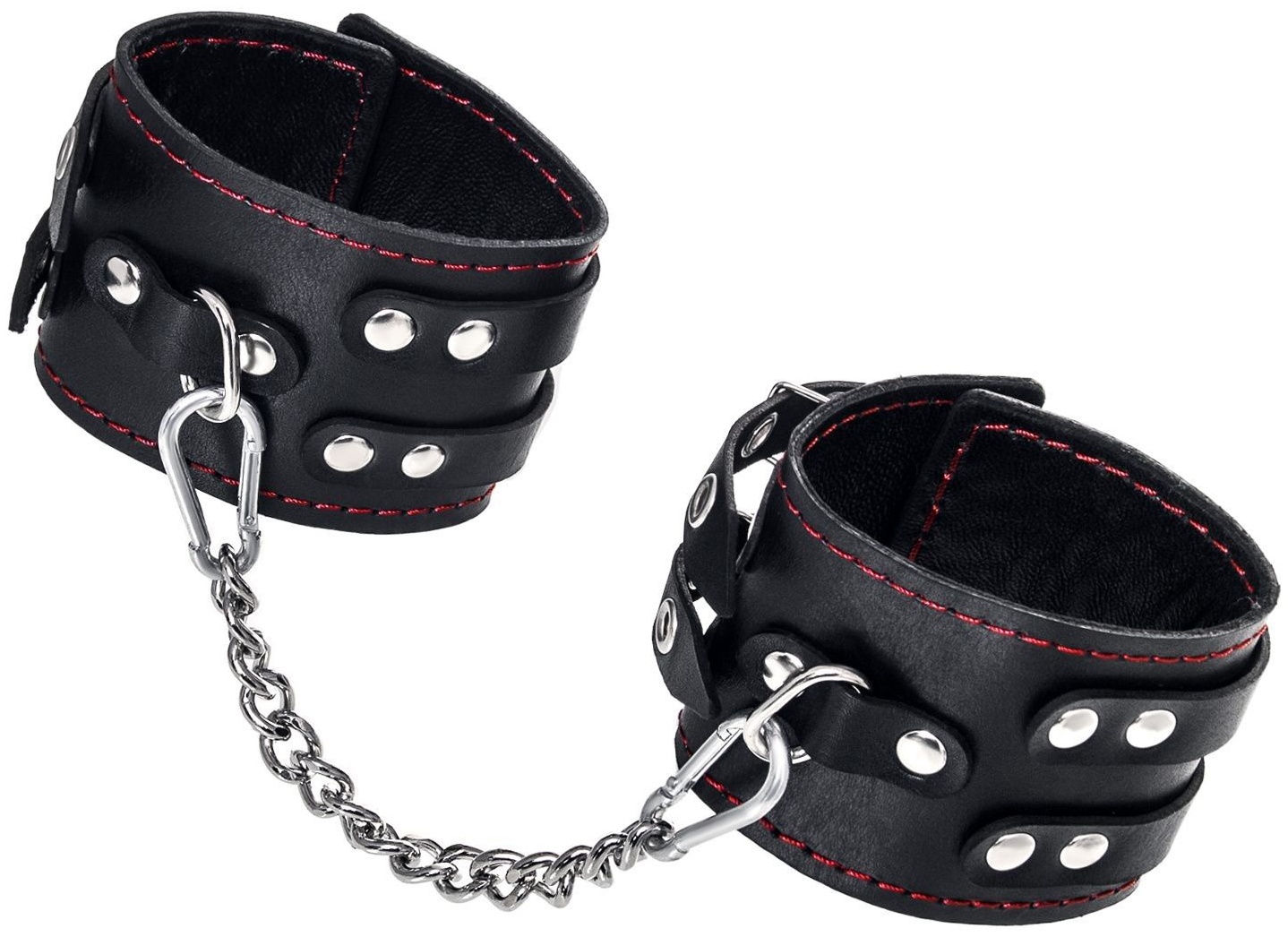 Черные кожаные оковы с двумя ремнями и контрастной строчкой