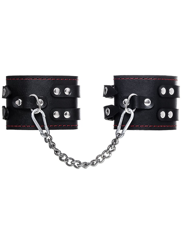 Черные кожаные оковы с двумя ремнями и контрастной строчкой