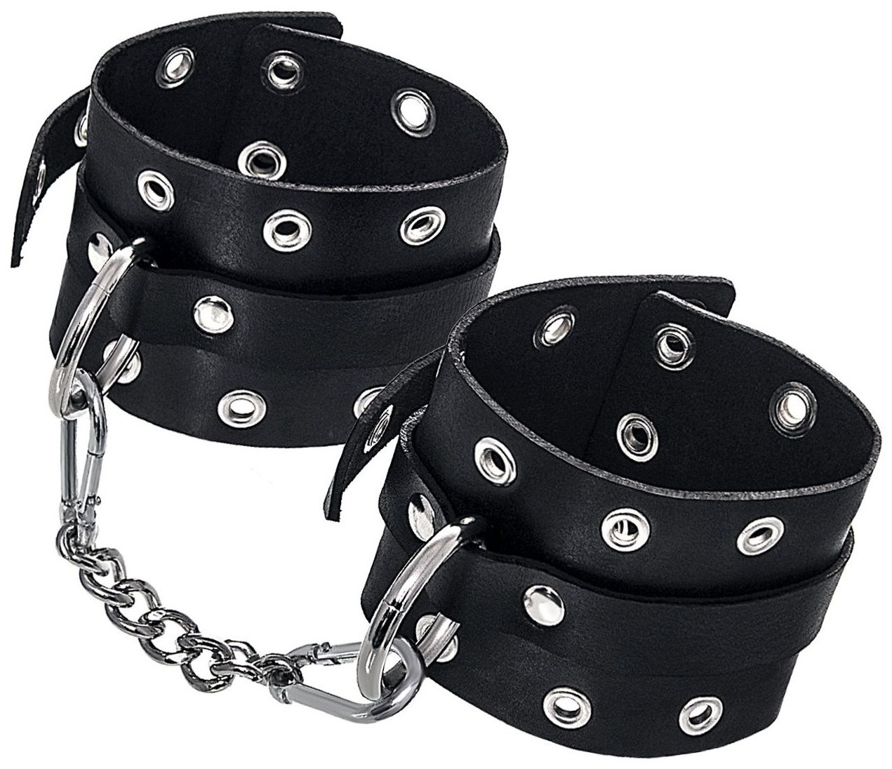 Черные кожаные однослойные наручники с люверсами
