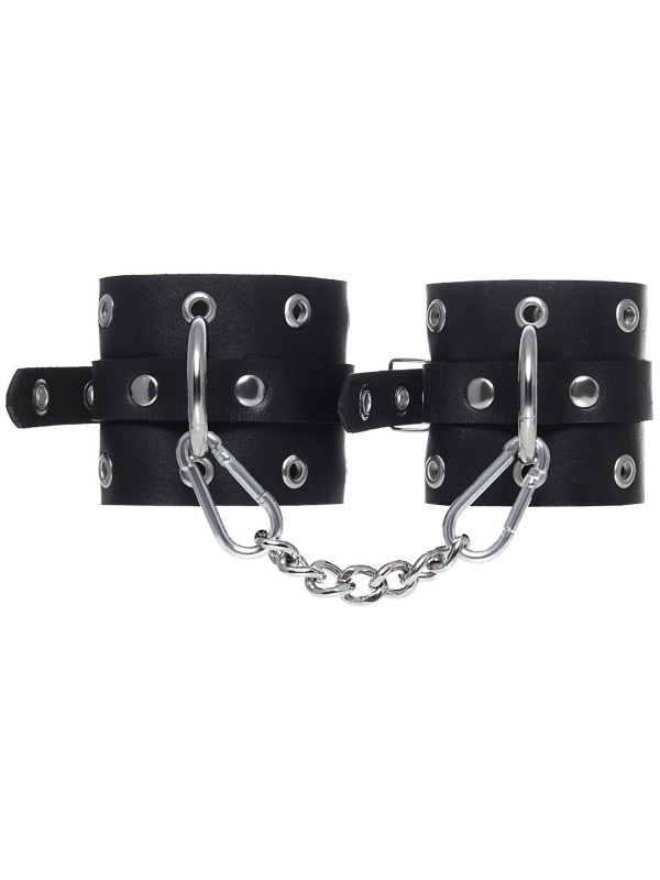 Черные кожаные однослойные наручники с люверсами