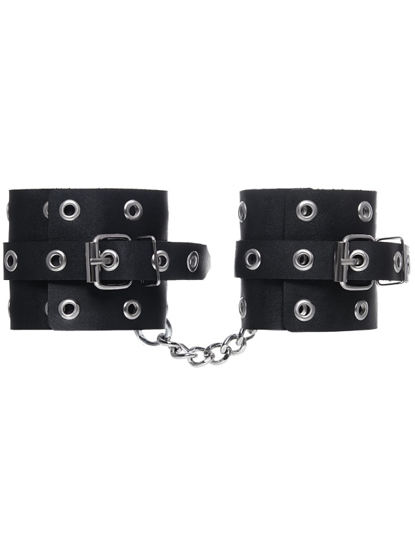 Черные кожаные однослойные наручники с люверсами