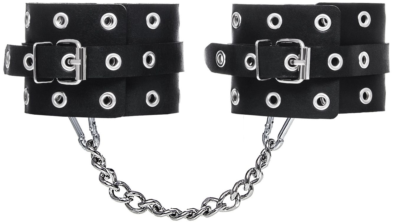 Черные кожаные однослойные оковы с люверсами