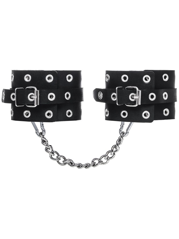 Черные кожаные однослойные оковы с люверсами