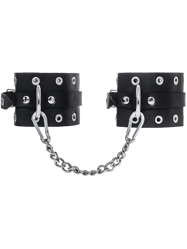 Черные кожаные однослойные оковы с люверсами